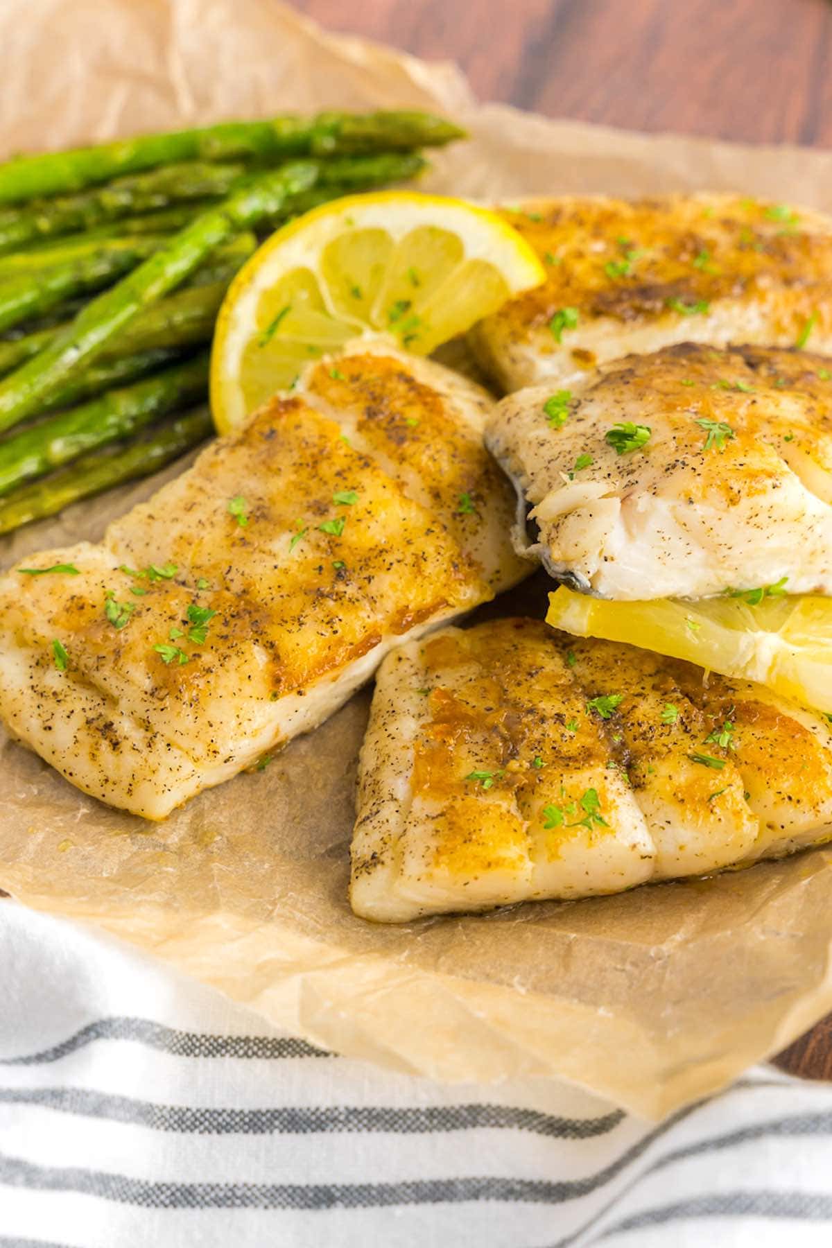 grilled haddock with asparagus.